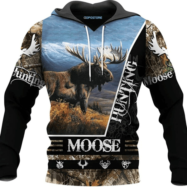 Moose Hunting All Over Print Hoodie Zip Hoodie Fleece Hoodie 3D, Moose Hunting Hoodie Zip Hoodie 3D 44