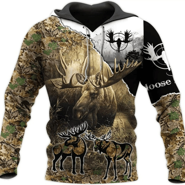 Personalized Moose Hunting All Over Print Hoodie Zip Hoodie Fleece Hoodie 3D, Moose Hunting Hoodie Zip Hoodie 3D T88