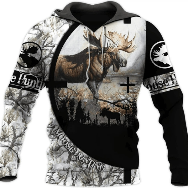Personalized Moose Hunting All Over Print Hoodie Zip Hoodie Fleece Hoodie 3D, Moose Hunting Hoodie Zip Hoodie 3D T91