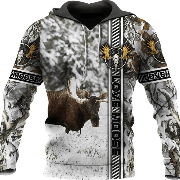 Personalized Moose Hunting All Over Print Hoodie Zip Hoodie Fleece Hoodie 3D, Moose Hunting Hoodie Zip Hoodie 3D T92