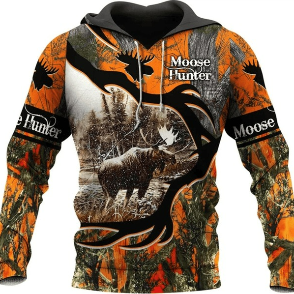 Personalized Moose Hunting All Over Print Hoodie Zip Hoodie Fleece Hoodie 3D, Moose Hunting Hoodie Zip Hoodie 3D T111