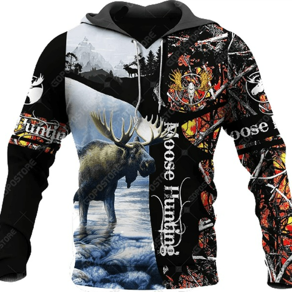 Personalized Moose Hunting All Over Print Hoodie Zip Hoodie Fleece Hoodie 3D, Moose Hunting Hoodie Zip Hoodie 3D T113