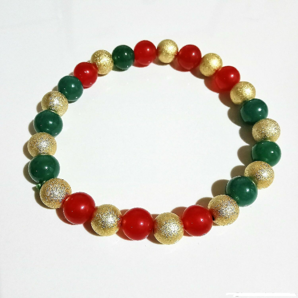 Natural Red Green Jade Bracelet with Gold Plastic Beads Christmas Holiday Gift Women and Men Beaded Jewelry.jpg