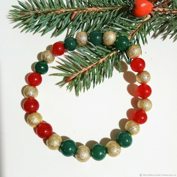 Natural Red Green Jade Bracelet  Gold Plastic Beads Christmas Holiday Gift Women and Men Beaded Jewelry Bracelet.jpg