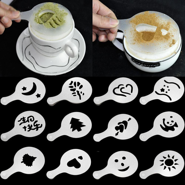 16pcs Coffee Stencil Cafe Barista Tools Latte Art Maker Cappuccino  Accessories