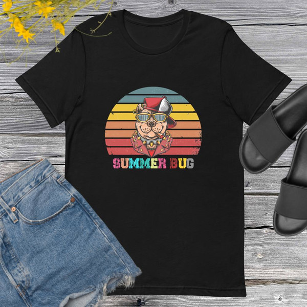 Summer Retro Pug Beach Ocean Pugs Lover Dog Aesthetic sunset T-Shirt