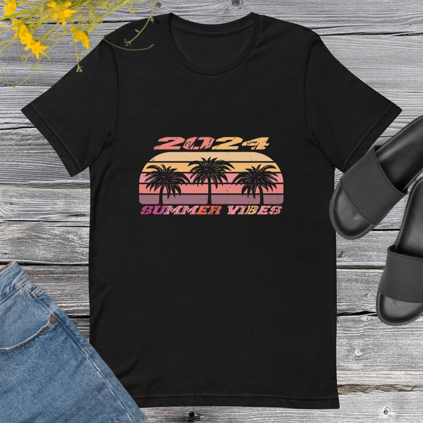 Summer Vibes 2024 Retro Palm Trees Vacation 2024 T-Shirt