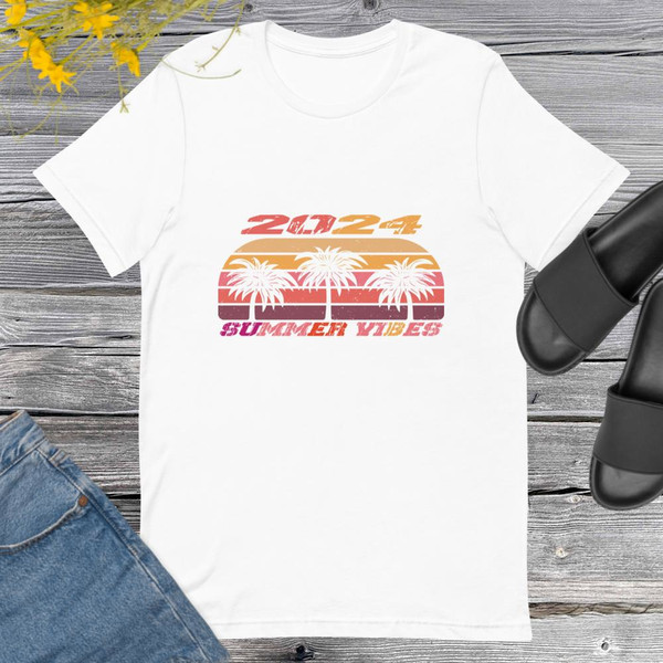 Summer Vibes 2024 Retro Palm Trees Vacation 2024 T-Shirt