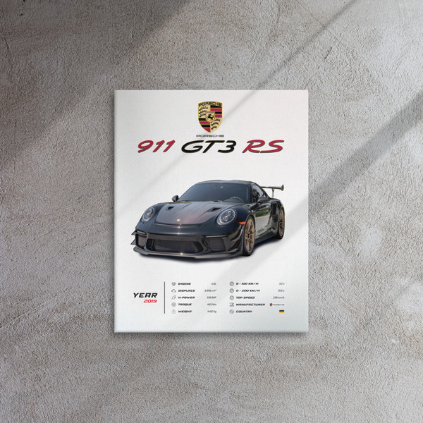 Thin canvas, 911 Porsche GT3 RS 2019 Print, Wall Art Boys Room Decor, Car Posters Art For Home and Office