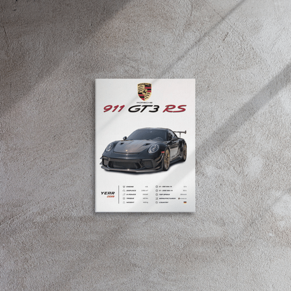 Thin canvas, 911 Porsche GT3 RS 2019 Print, Wall Art Boys Room Decor, Car Posters Art For Home and Office
