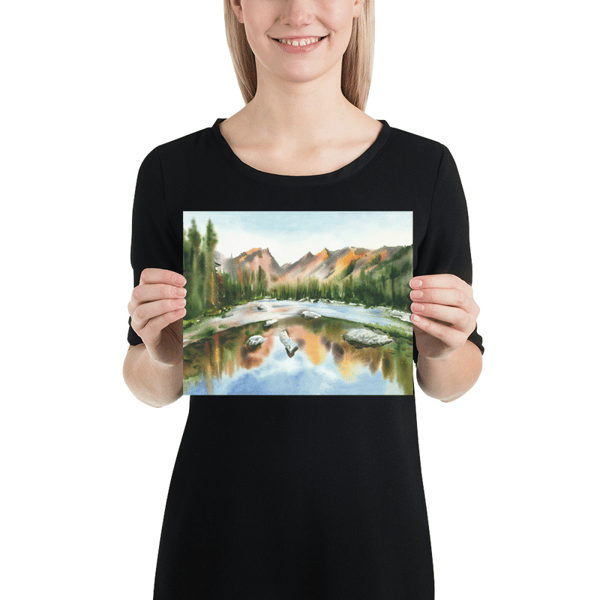 Rocky mountains lake painting Watercolor print giclee print Wall decor Emerald lake art Landscape scenery National park