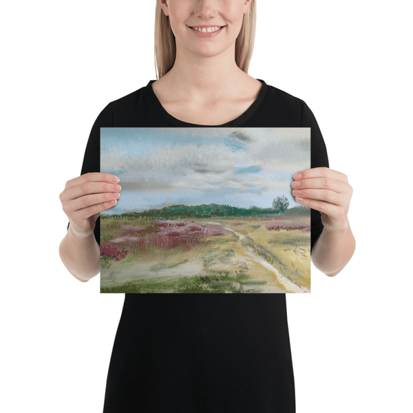 Heather field Giclee print Calm landscape Heather art Scotland Pastel art Paper print Floral poster