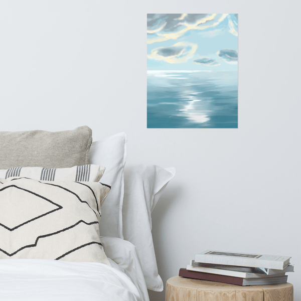 Abstract seascape. Digital drawing, Digital art, Blue art, Ocean art, Sea painting, Paper poster, Giclee print,