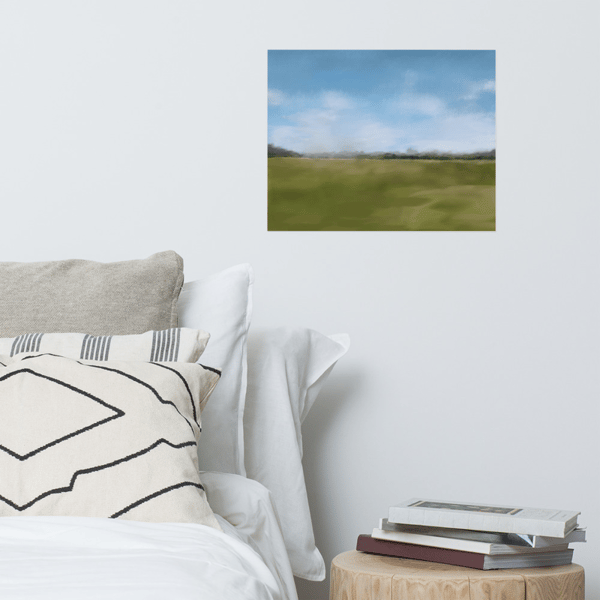 Calm landscape Digital art Giclee print Blue green art Field art Grass art Calm wall decor Calm poster