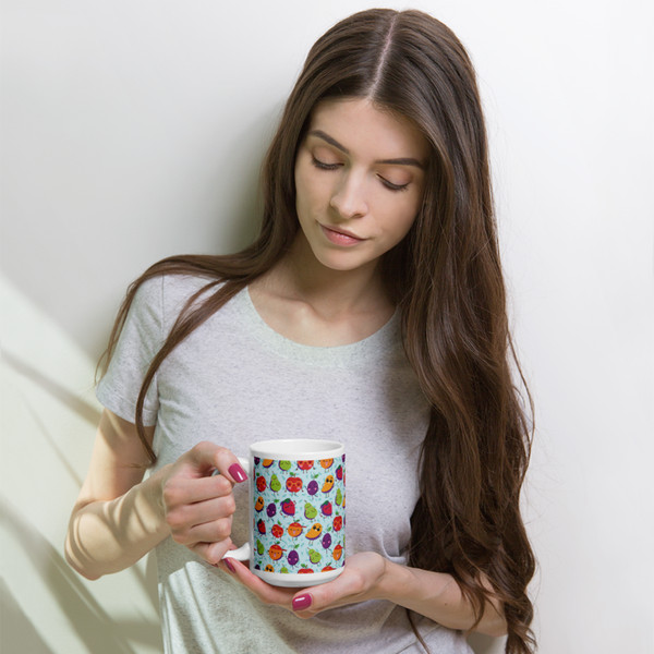 Cute Kawaii Smiling Fruits Seamless Pattern Coffee Mug