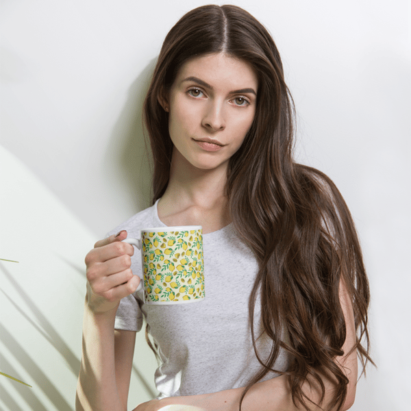 Lemons and Green Leaves Seamless Pattern Mug