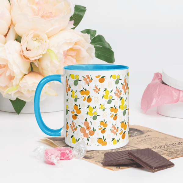 Peaches and Citruses Seamless Pattern Mug with Color Inside