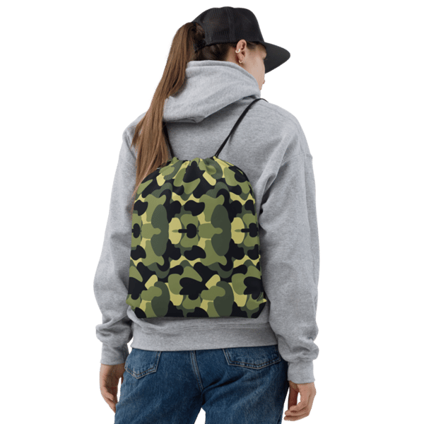 Woodland Camo Green Black Khaki Pattern Drawstring bag