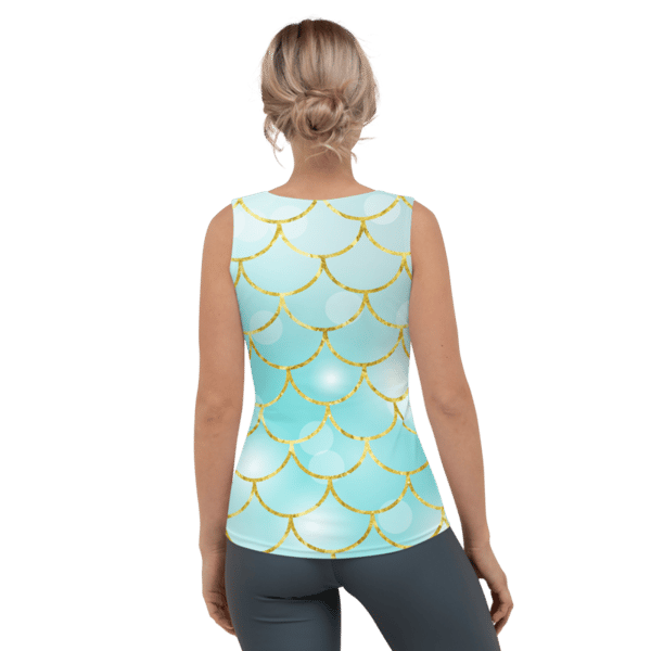 Mermaid Scales Aqua Teal & Gold Pattern Sublimation Cut & Sew Tank Top