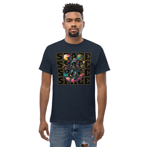 Space Inscription Astronaut With Balloons in Space Men's classic tee