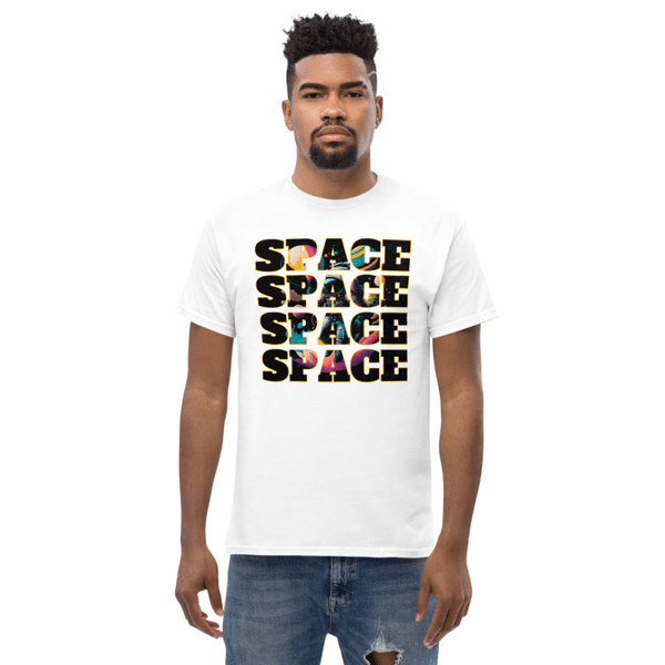 Space Inscription Astronaut With Balloons in Space Men's classic tee