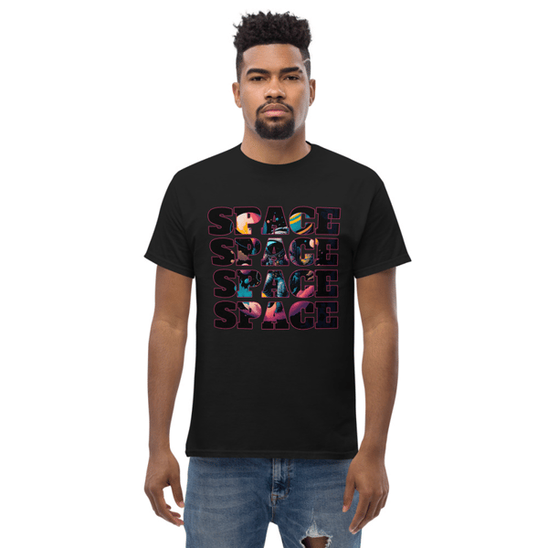 Space Inscription Astronaut With Balloons in Space Men's classic tee