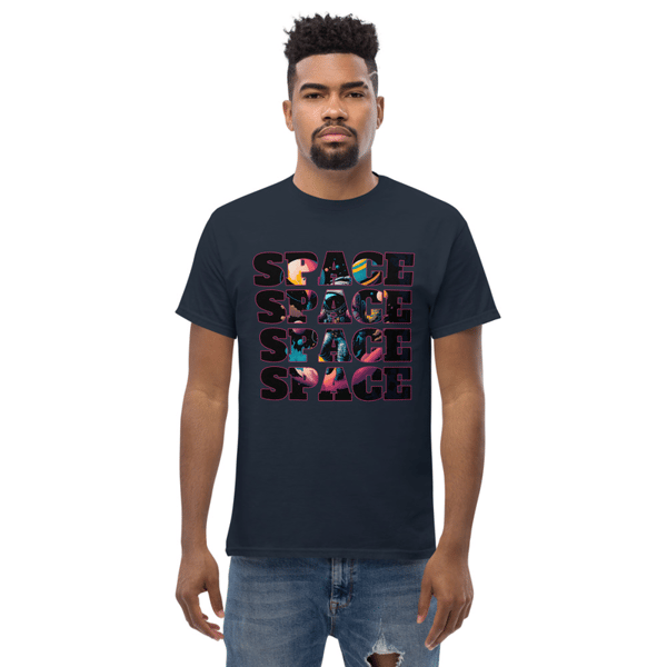 Space Inscription Astronaut With Balloons in Space Men's classic tee