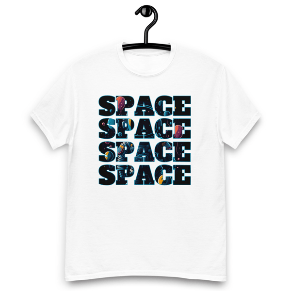 Space Inscription Astronaut With Balloons in Space Men's classic tee