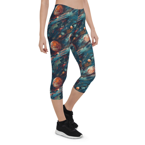 Watercolor Outer Space Planets Galaxy Pattern Capri Leggings