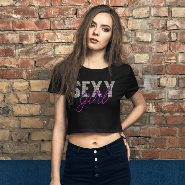 Sexy Girl Rhinestone Women’s Crop Tee