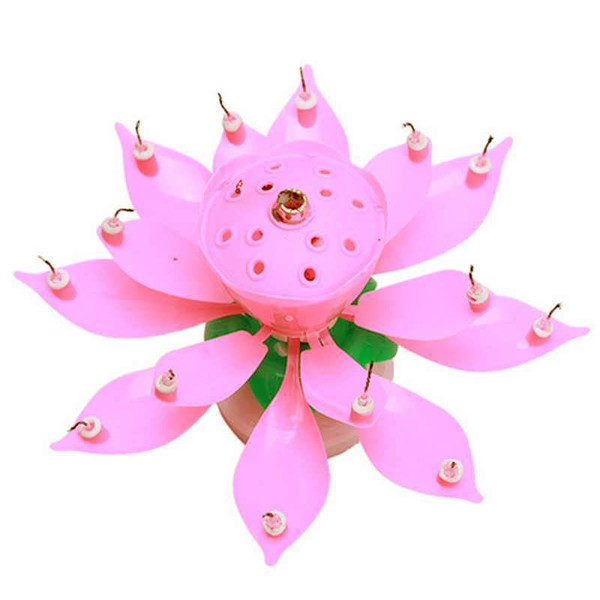 Rotating Lotus Flower Shape Musical Candle - Birthday Candle & Cake Toppers  - Birthday