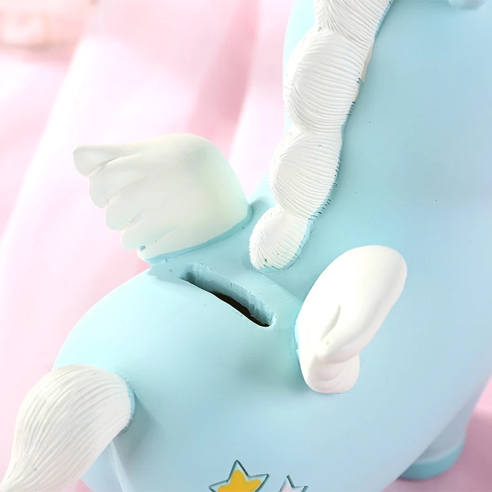 Unicorn Piggy Bank With Horn & Wings Blue