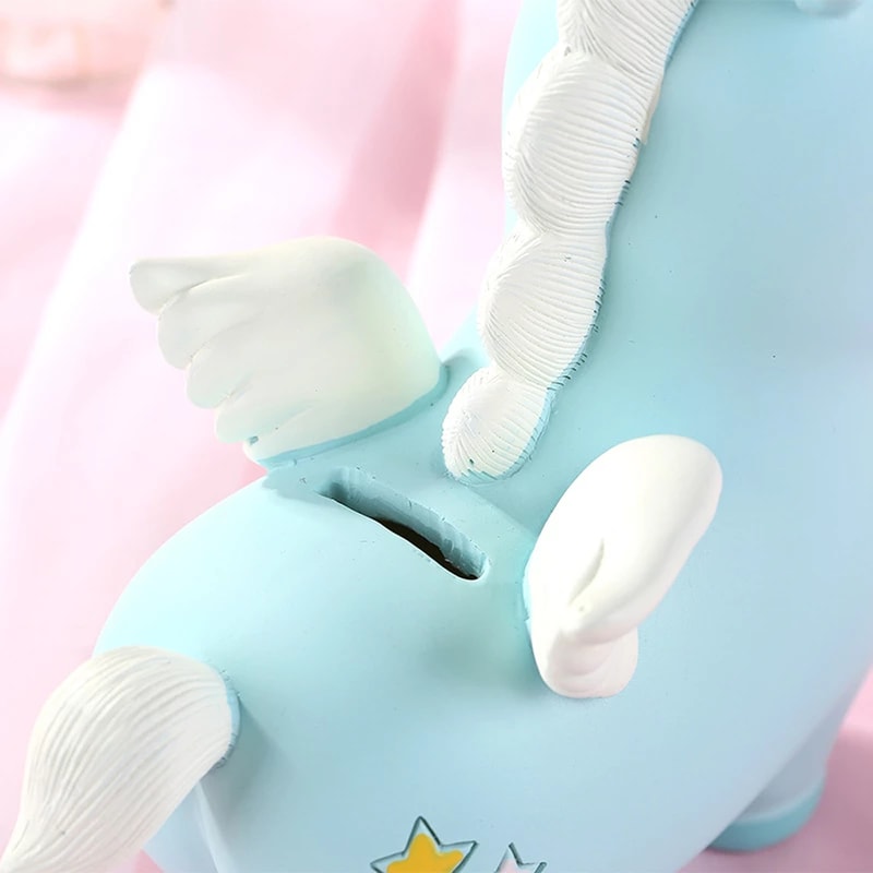 Unicorn Piggy Bank With Horn & Wings Blue