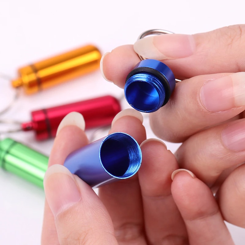 Minimalist aluminum keychain medication holder
