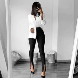 black front slit leggings