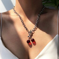 dainty cherry pendant necklace