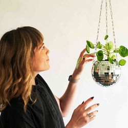 hanging disco ball planter for home & office decor