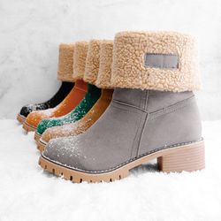Women Block Heel Snow Boots