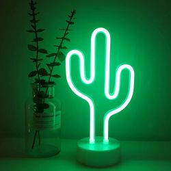 Glow In The Dark Neon Cactus Lamp & Desk Light With Detachable Base