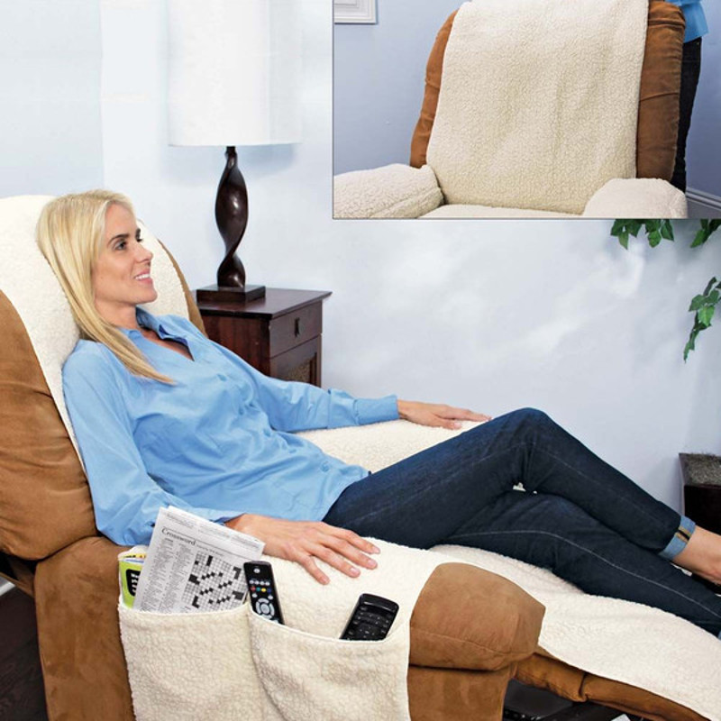 OnePiece Comfortable Fleece Recliner Cover with Pockets