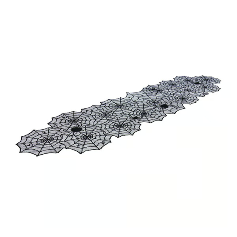 Black Lace Spiderweb Table Runner For Halloween Rectangular
