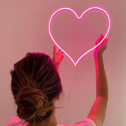 neon pink heart light for wall