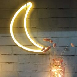 Crescent Neon Moon Sign For Wall & Table