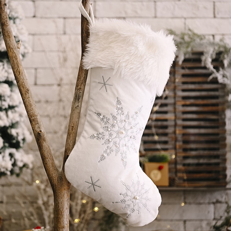 White Faux Fur Christmas Stocking 1