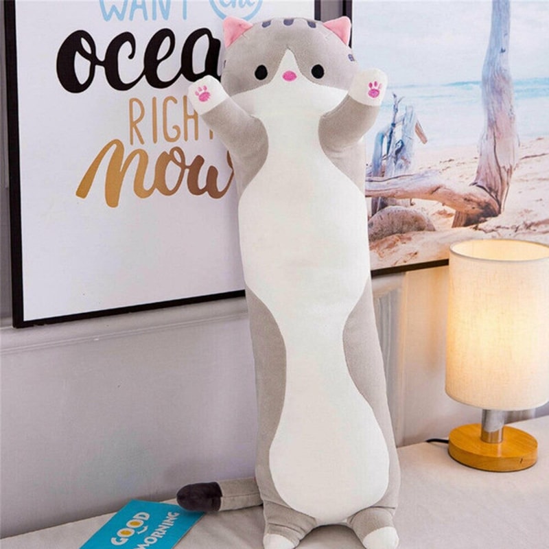 Squishy Cat Body Pillow Ultra Soft Long Cat Plush Body Pillow Cat Cushion Toy Gift for Kids and A