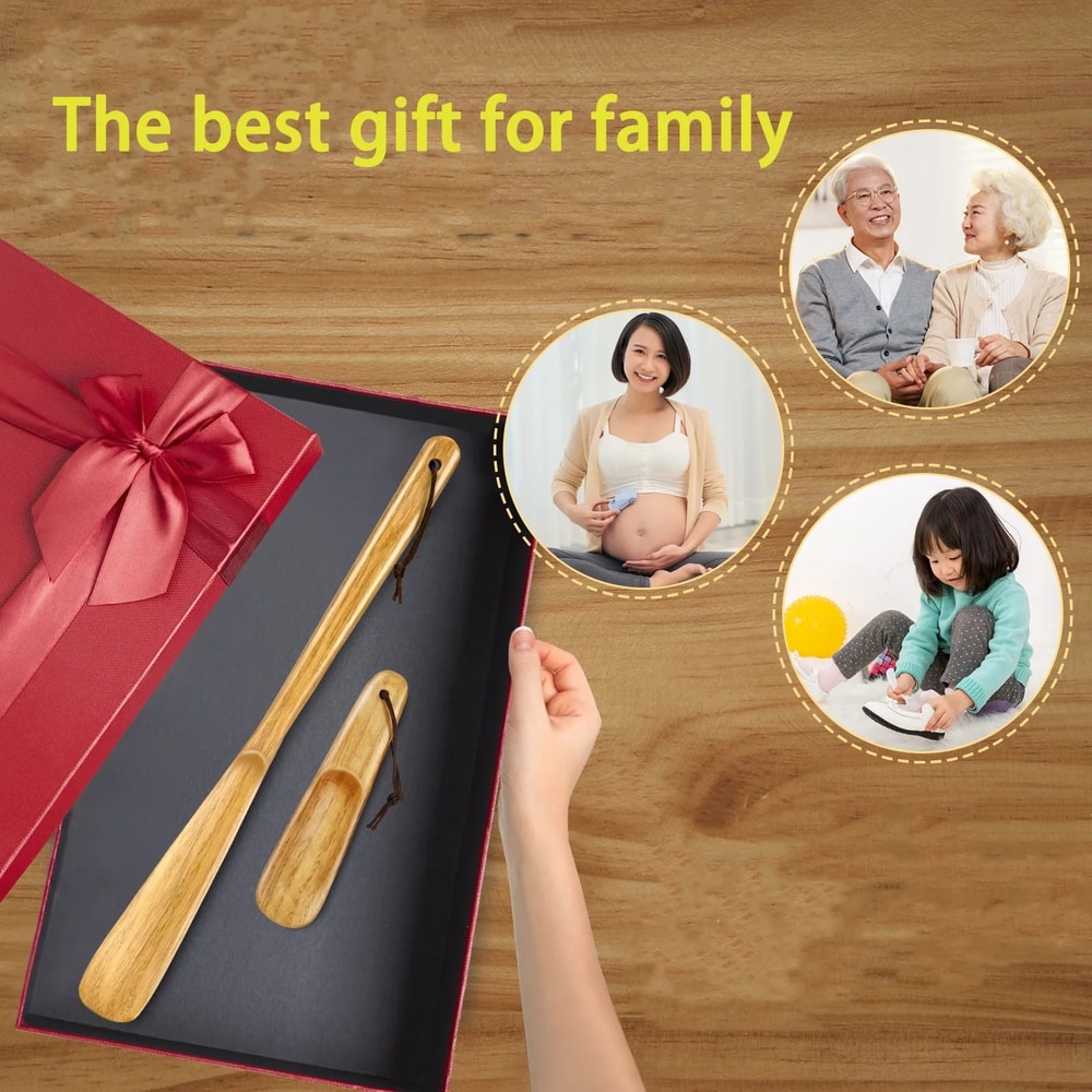 Set Of 2 Durable Wooden Shoe Horns Long Handle Shoe Lifters 2