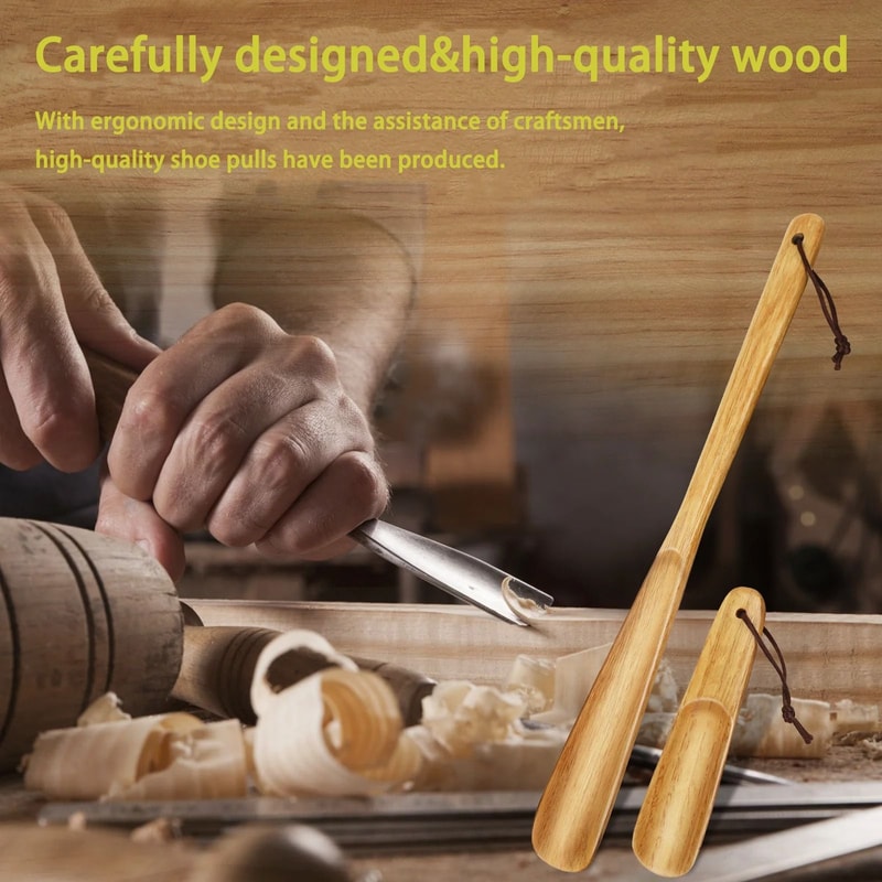 Set Of 2 Durable Wooden Shoe Horns Long Handle Shoe Lifters 4