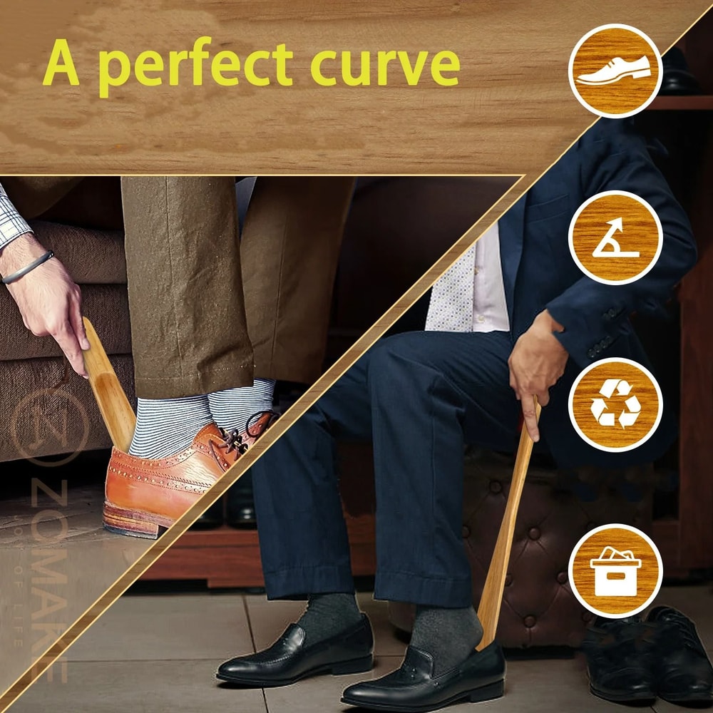 Set Of 2 Durable Wooden Shoe Horns Long Handle Shoe Lifters 5