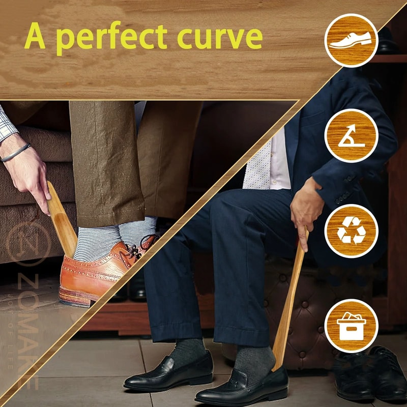 Set Of 2 Durable Wooden Shoe Horns Long Handle Shoe Lifters 5