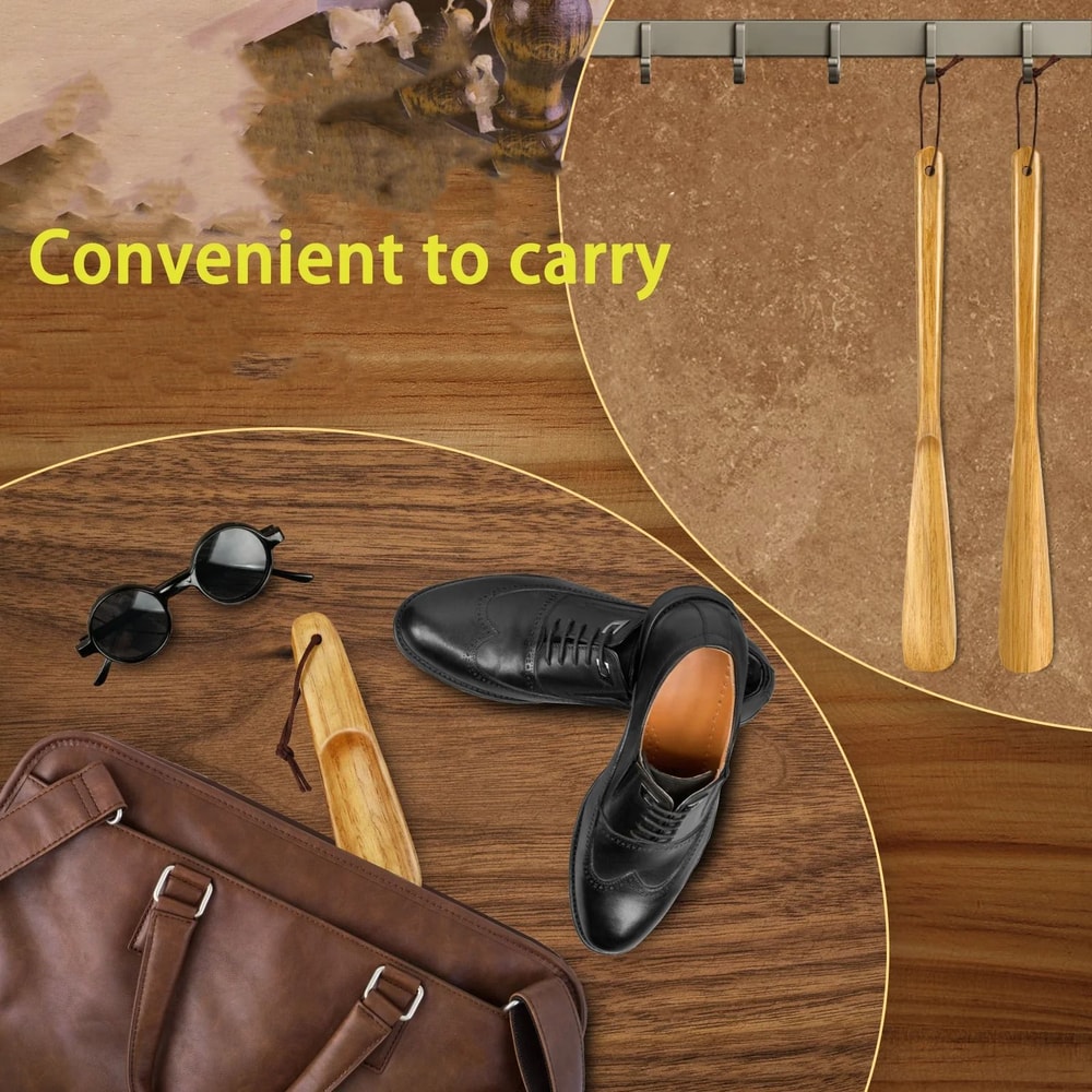 Set Of 2 Durable Wooden Shoe Horns Long Handle Shoe Lifters 1